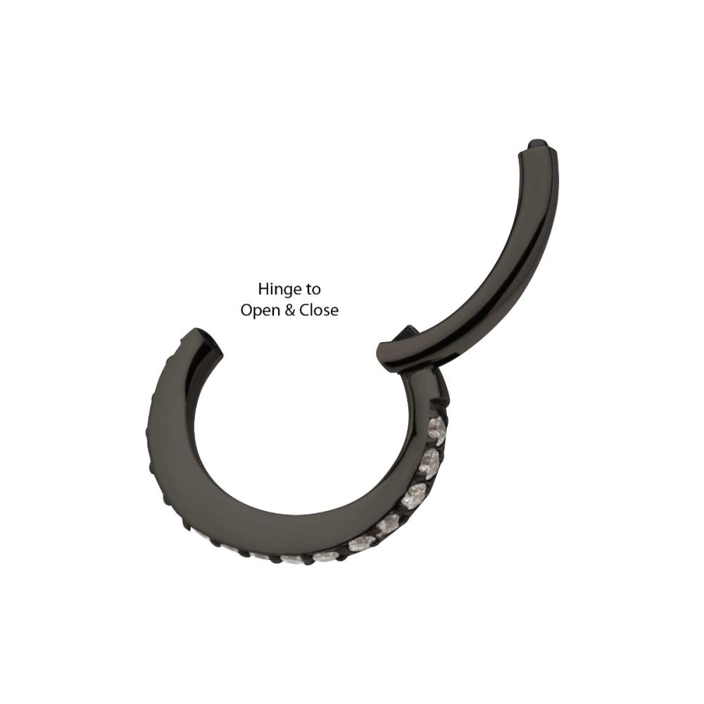 Black PVD Titanium Oval Shape with CNC Set Full Clear CZ Hinged Segment Clicker