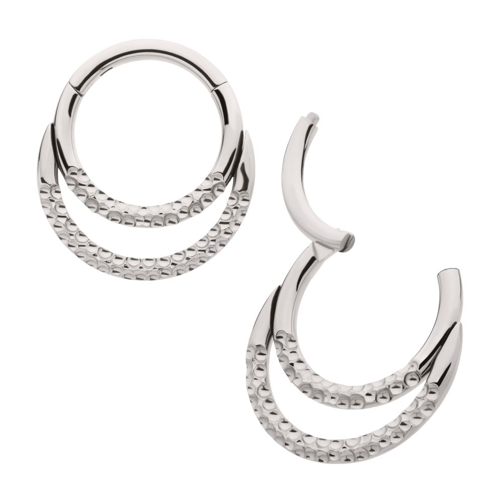 Titanium Hammered Double Hoop Front Facing Hinged Segment Clicker