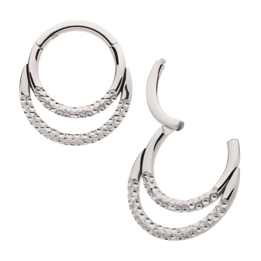 Titanium Hammered Double Hoop Front Facing Hinged Segment Clicker