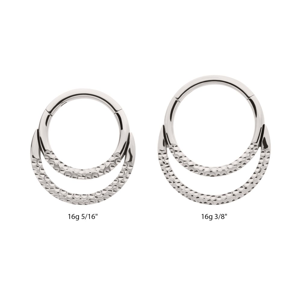 Titanium Hammered Double Hoop Front Facing Hinged Segment Clicker