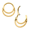 24Kt Gold PVD Titanium Hammered Double Hoop Front Facing Hinged Segment Clicker