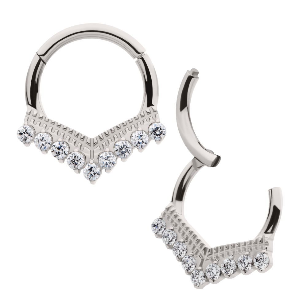 Titanium 9 Cluster Prong Set Round CZ Chevron Front Facing Hinged Segment Clicker