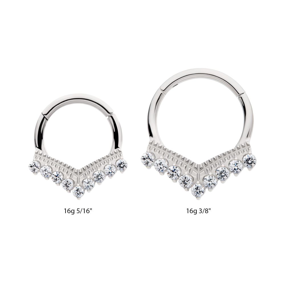 Titanium 9 Cluster Prong Set Round CZ Chevron Front Facing Hinged Segment Clicker