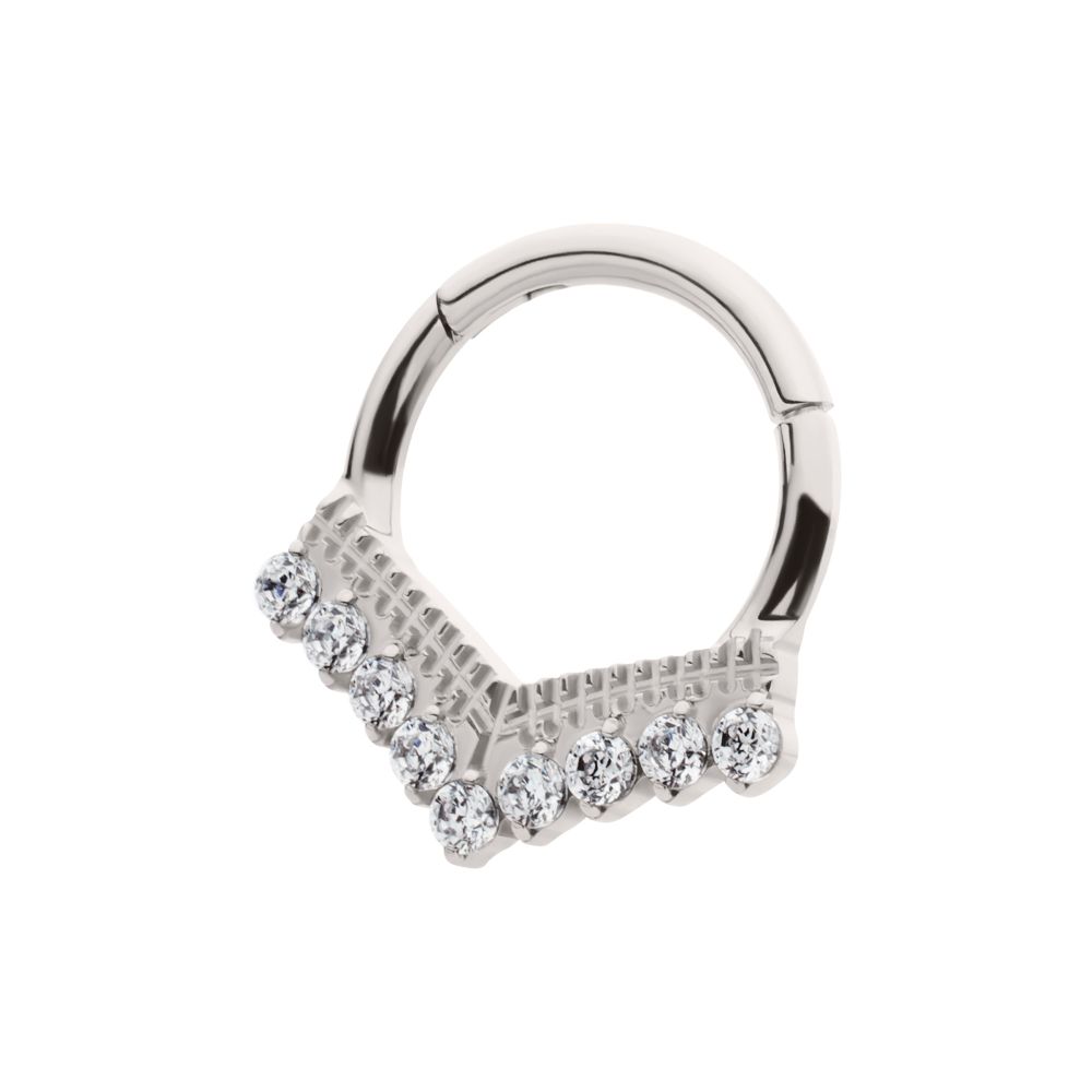 Titanium 9 Cluster Prong Set Round CZ Chevron Front Facing Hinged Segment Clicker