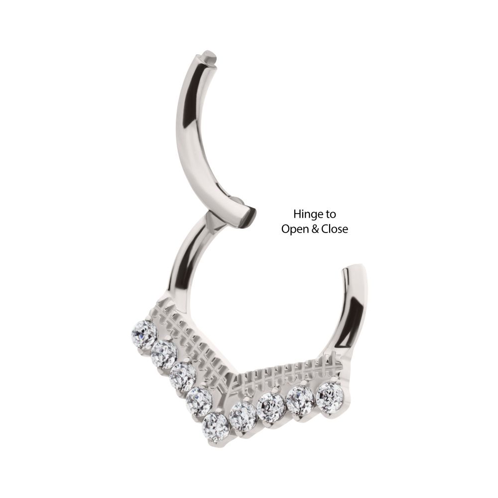Titanium 9 Cluster Prong Set Round CZ Chevron Front Facing Hinged Segment Clicker