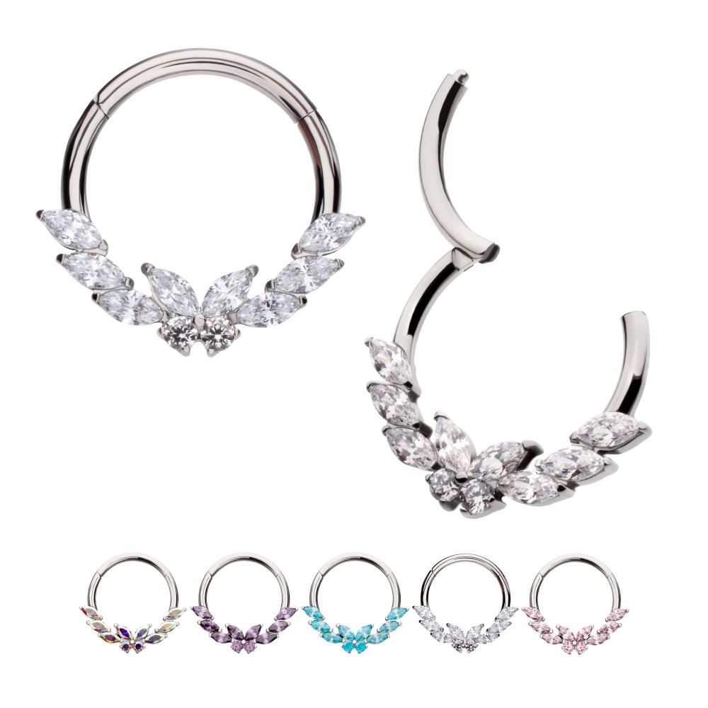 Titanium Butterfly & Marquise Gem Front Facing Hinged Segment Clicker