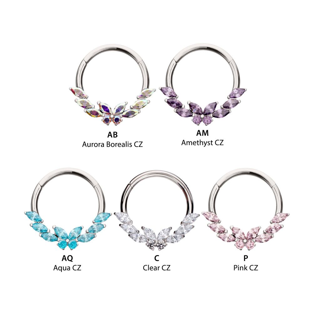Titanium Butterfly & Marquise Gem Front Facing Hinged Segment Clicker