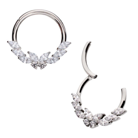 Titanium Prong Set Marquise & Round Gem Butterfly Front Facing Hinged Segment Clicker