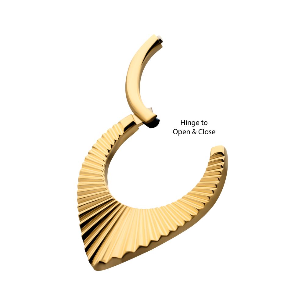 24Kt Gold PVD Titanium Radiant Teardrop Hoop Front Facing Hinged Segment Clicker