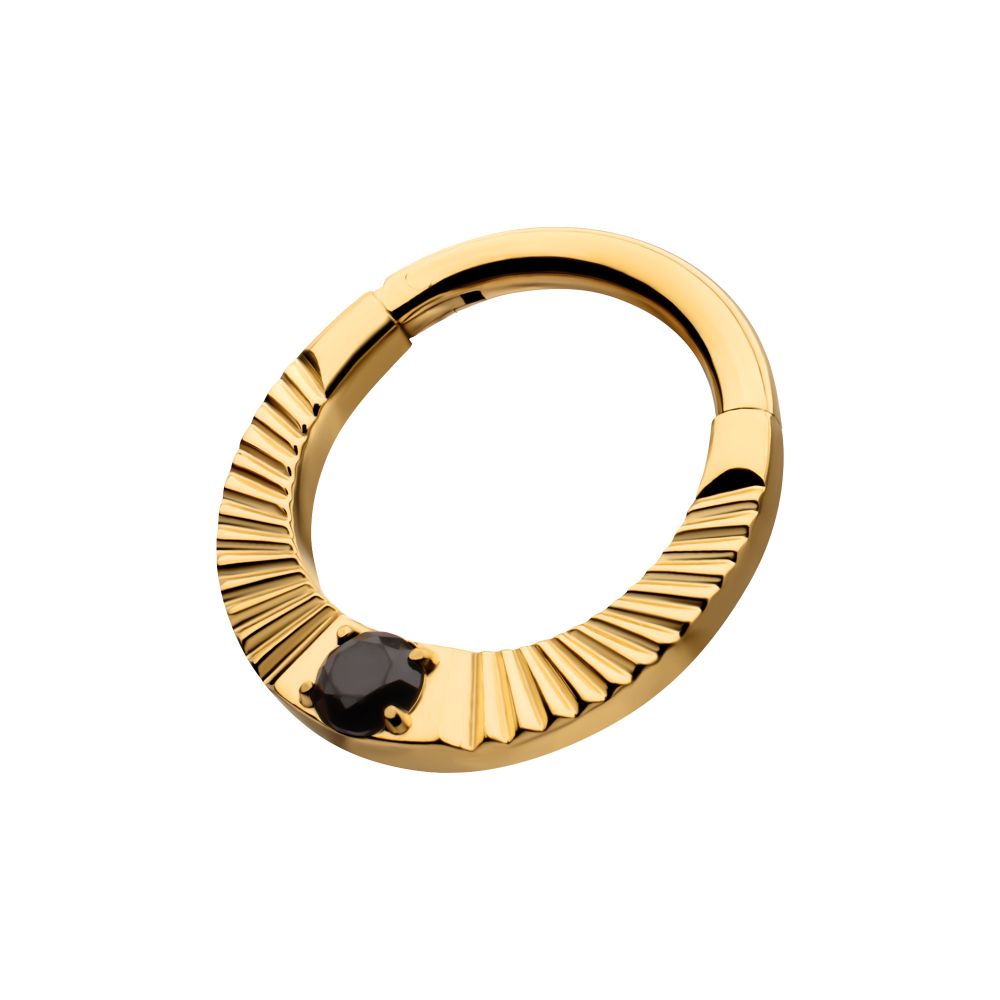 24Kt Gold PVD Titanium Radiant Hoop with Black Prong Set Gem Front Facing Hinged Segment Clicker