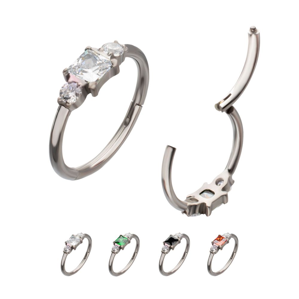 Titanium 3-Cluster Prong Set Gem Side Facing Hinged Segment Clicker