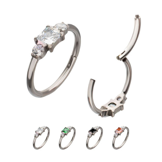 Titanium 3-Cluster Prong Set Gem Side Facing Hinged Segment Clicker