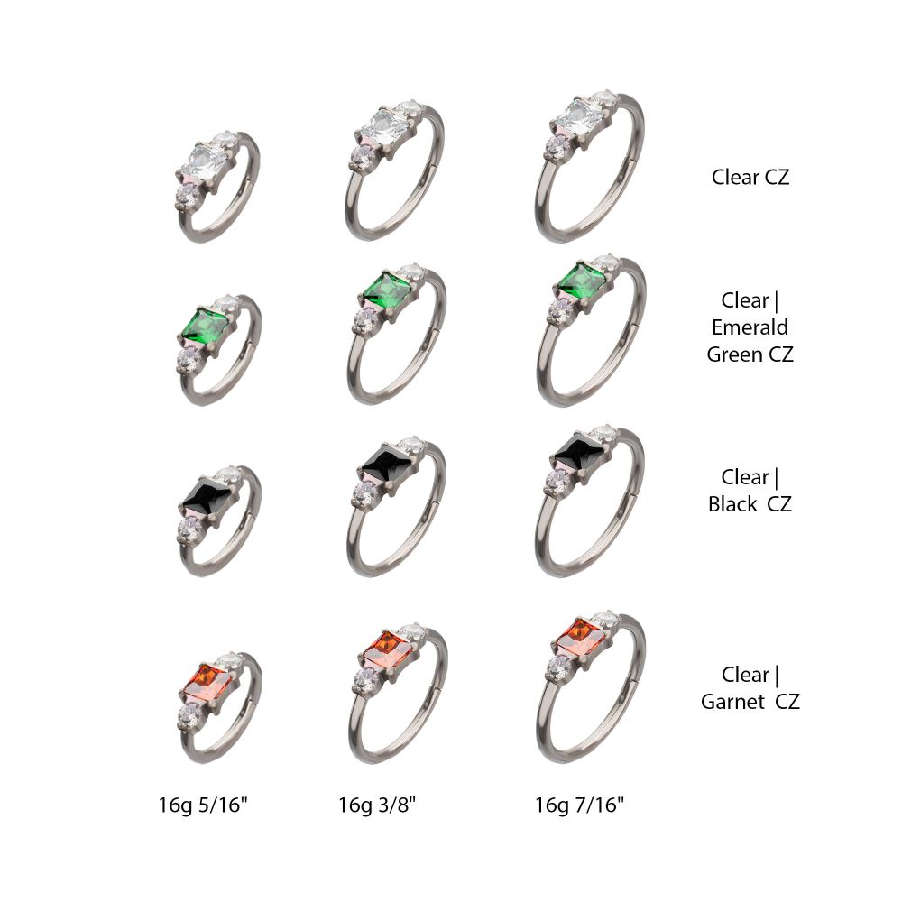 Titanium 3-Cluster Prong Set Gem Side Facing Hinged Segment Clicker