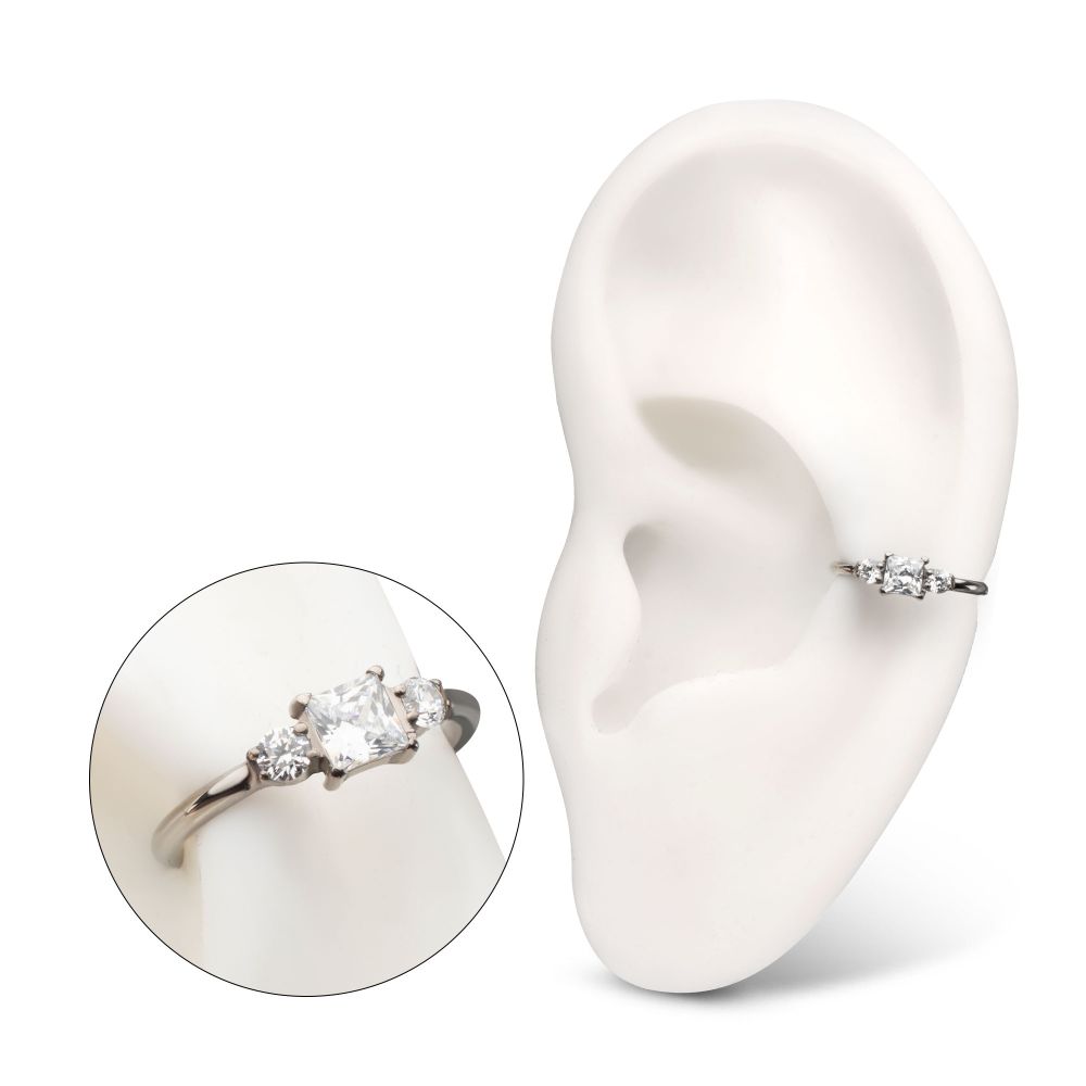 Titanium 3-Cluster Prong Set Gem Side Facing Hinged Segment Clicker