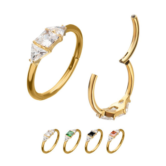 24Kt Gold PVD Titanium 3-Cluster Prong Set Gem Side Facing Hinged Segment Clicker