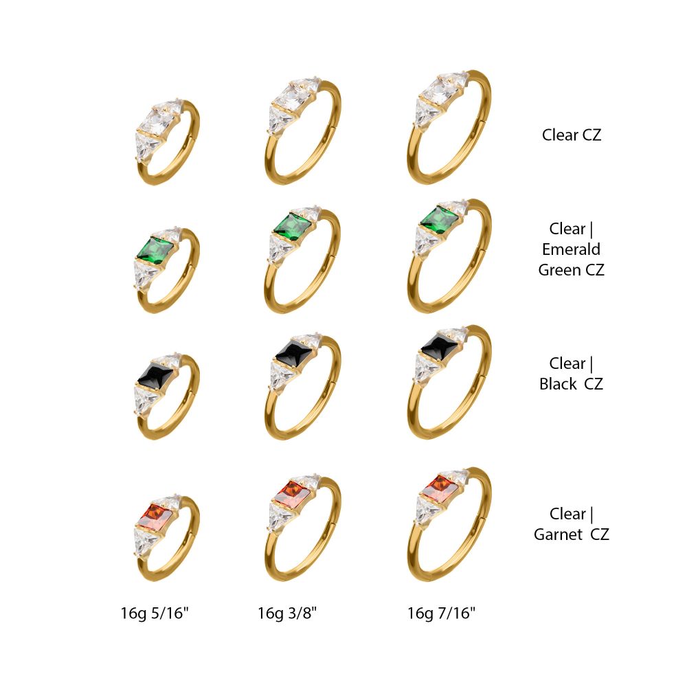 24Kt Gold PVD Titanium 3-Cluster Prong Set Gem Side Facing Hinged Segment Clicker