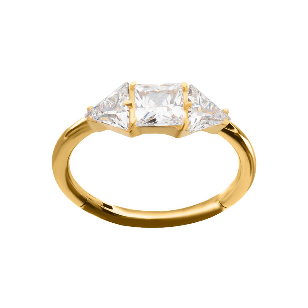 24Kt Gold PVD Titanium 3-Cluster Prong Set Gem Side Facing Hinged Segment Clicker