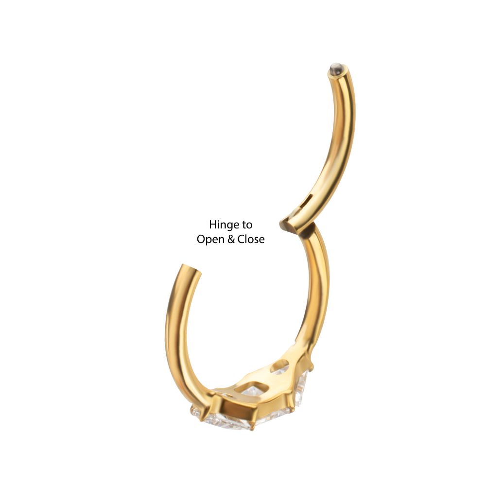 24Kt Gold PVD Titanium 3-Cluster Prong Set Gem Side Facing Hinged Segment Clicker