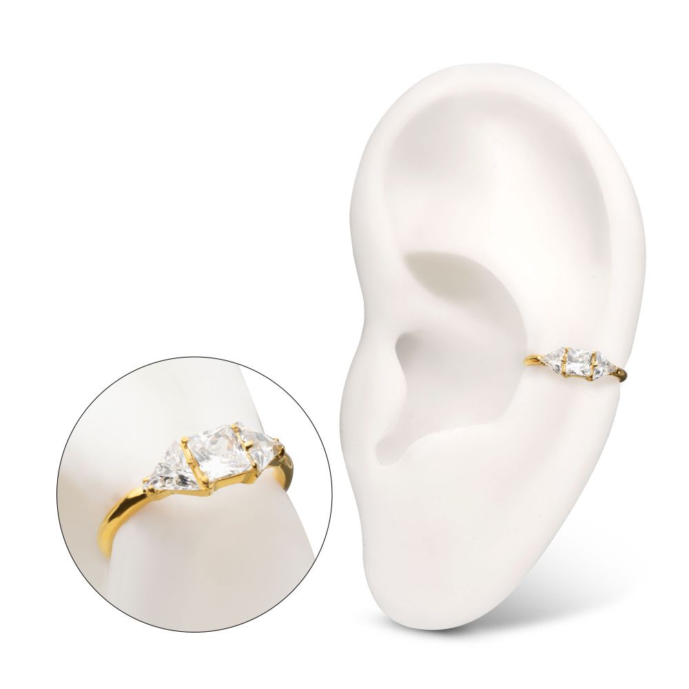 24Kt Gold PVD Titanium 3-Cluster Prong Set Gem Side Facing Hinged Segment Clicker