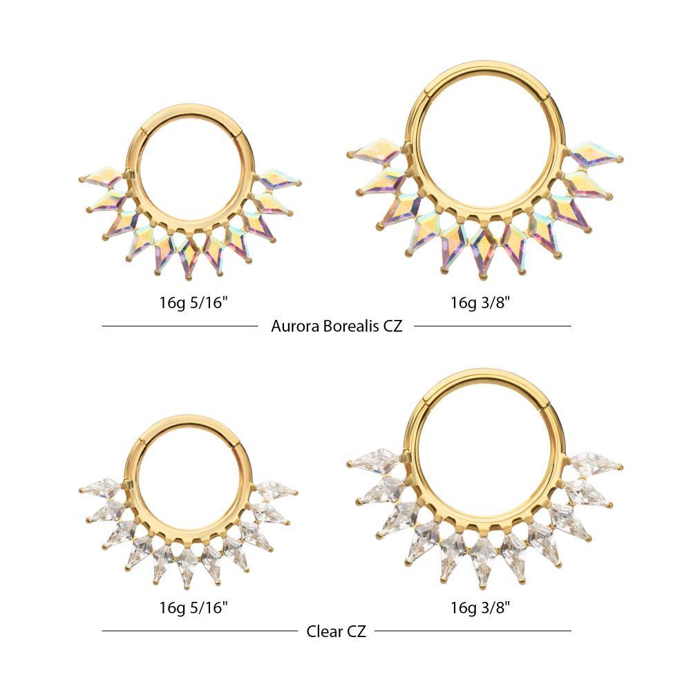 24Kt Gold PVD Titanium Kite Shape Gem Cluster Fan Front Facing Hinged Segment Clicker