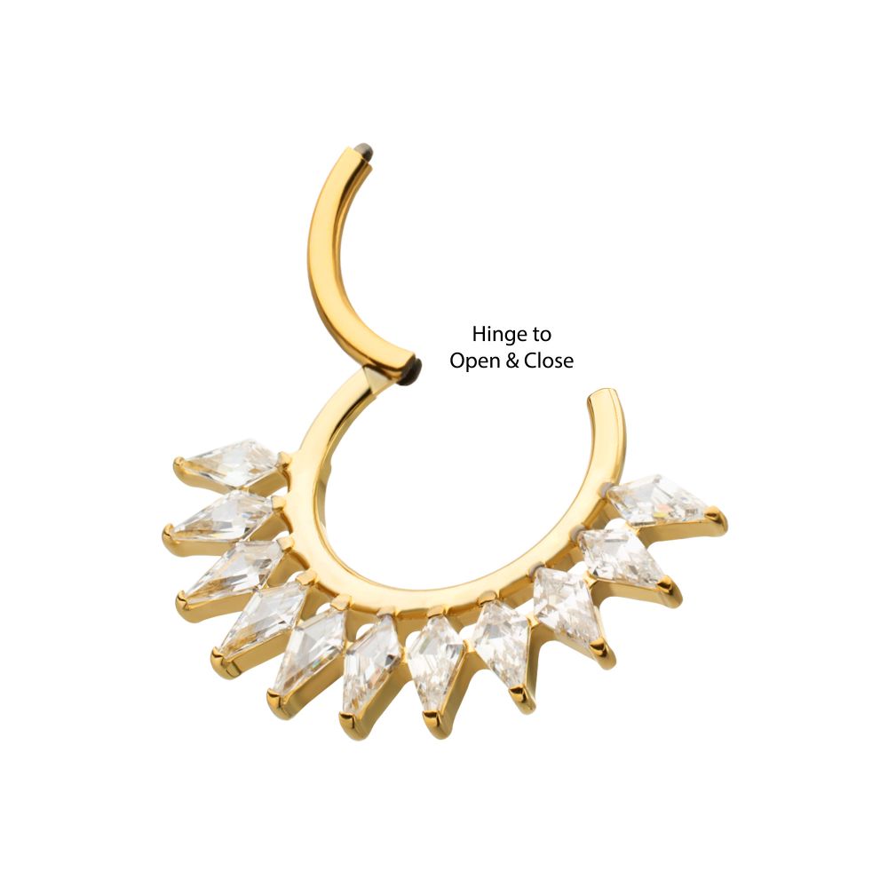 24Kt Gold PVD Titanium Kite Shape Gem Cluster Fan Front Facing Hinged Segment Clicker