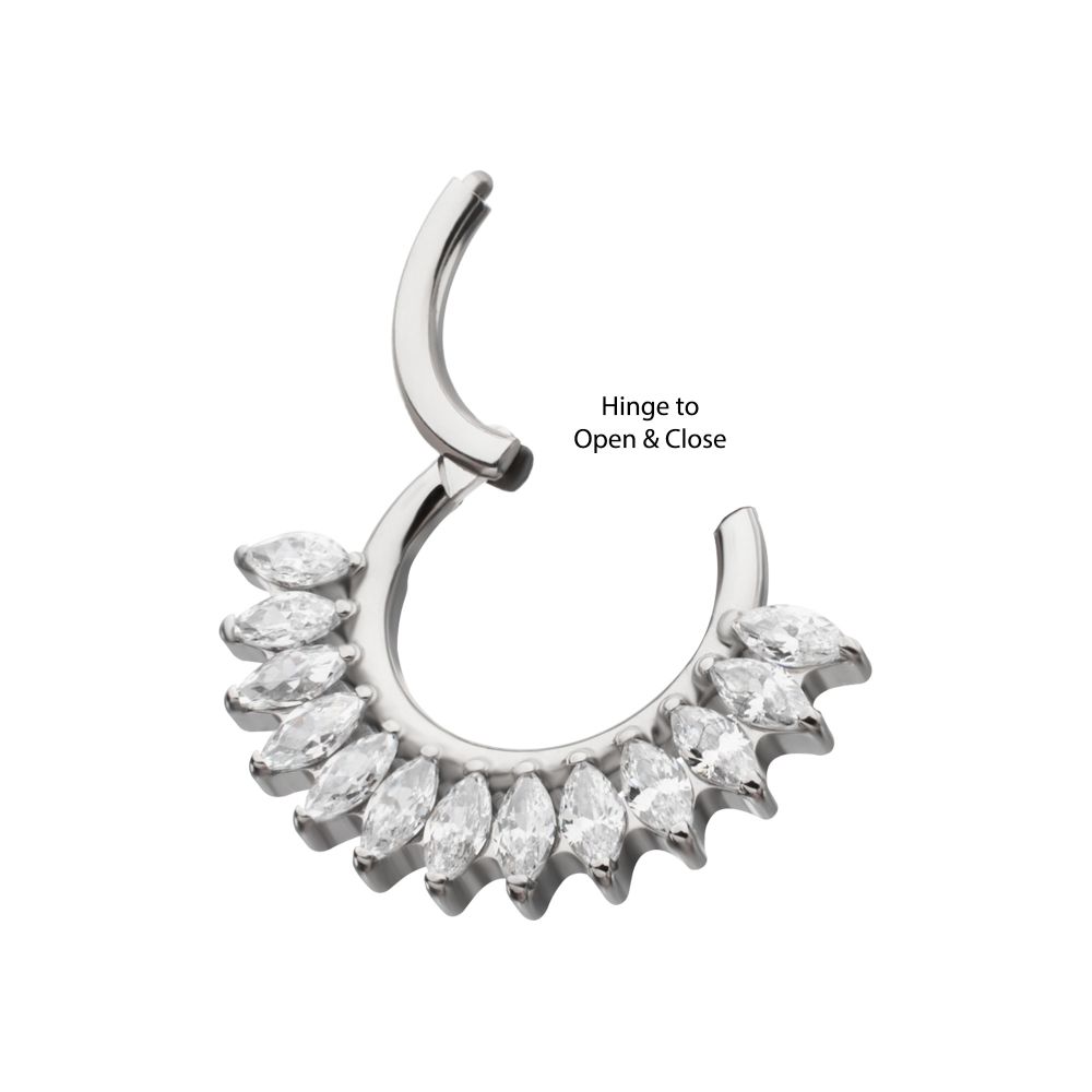 Titanium Prong Set Marquise Gem Cluster Fan Front Facing Hinged Segment Clicker