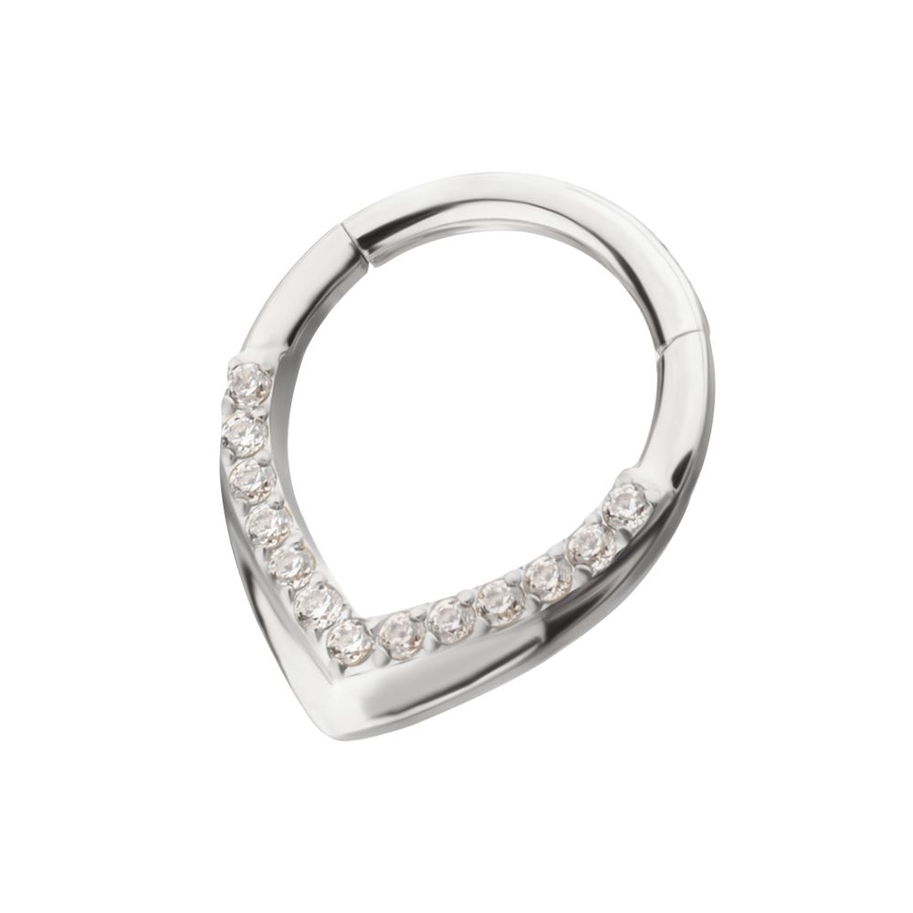 Titanium Pave Gem V-Shape Front Facing Hinged Segment Clicker