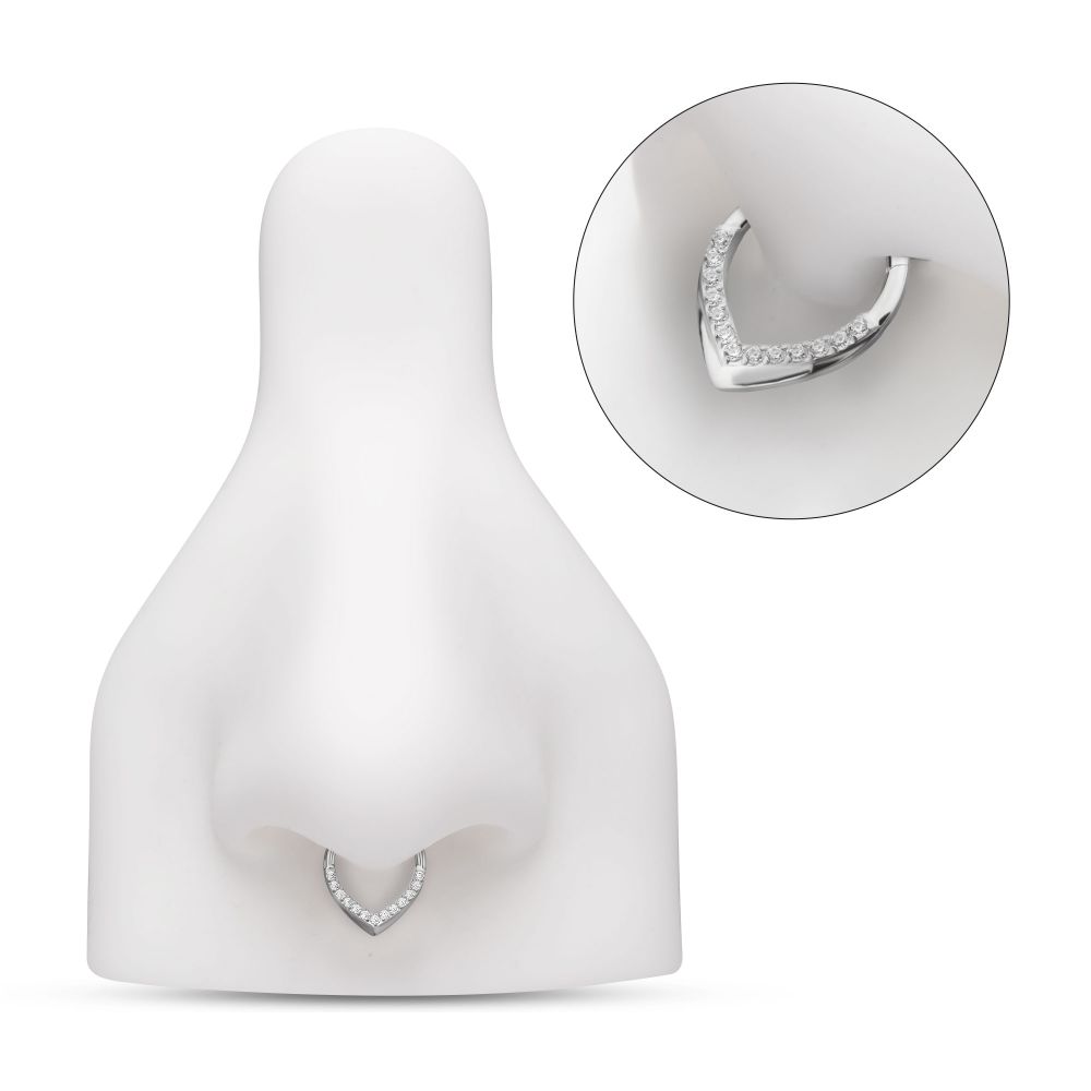 Titanium Pave Gem V-Shape Front Facing Hinged Segment Clicker