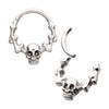 Titanium Skull & Bone with Black CZ Gem Eyes Front Facing Hinged Segment Clicker