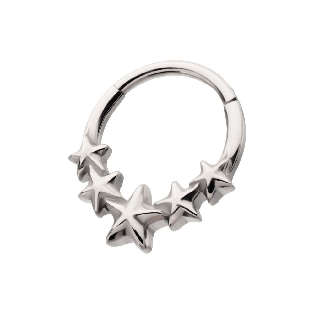 Titanium 5-Star Cluster Hoop Front Facing Hinged Segment Clicker