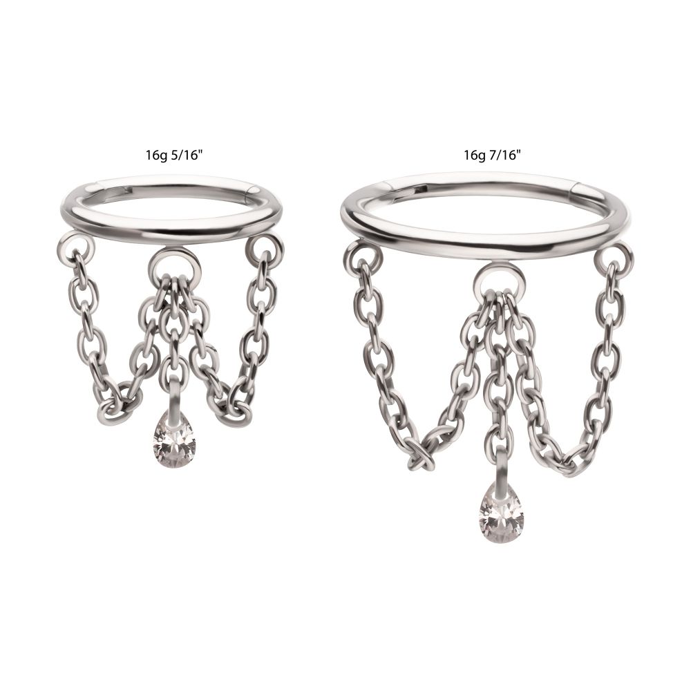 Titanium Triple Chain Dangle with Floating Teardrop Gem Hinged Segment Clicker