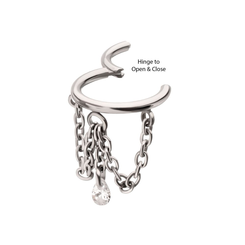 Titanium Triple Chain Dangle with Floating Teardrop Gem Hinged Segment Clicker