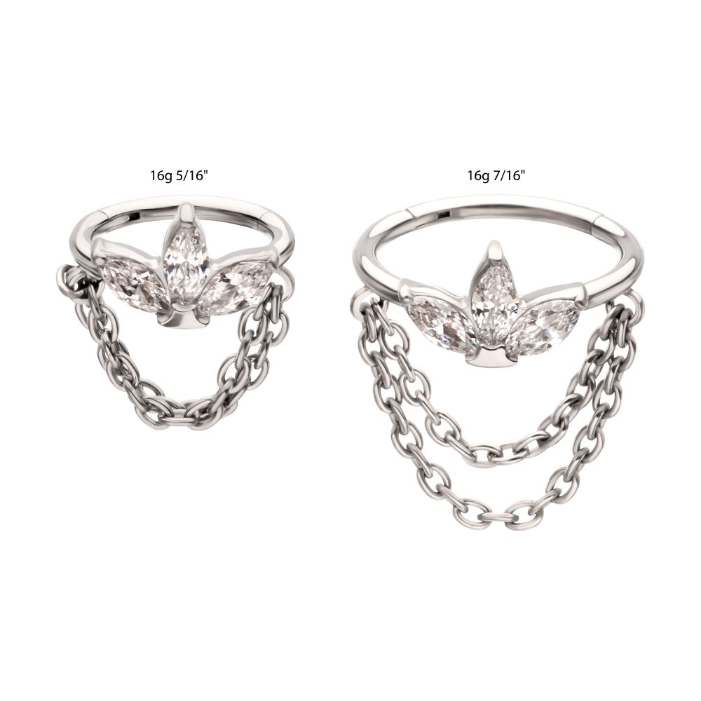 Titanium Triple Marquise Gem Cluster Hoop with 2-Tier Chain Dangle Hinged Segment Clicker
