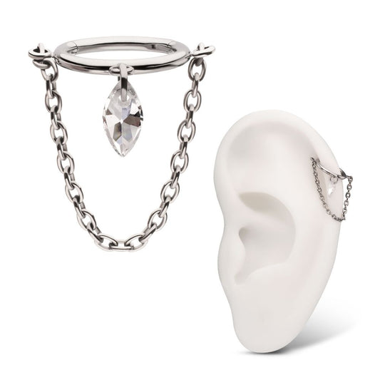 Titanium Chain Dangle Hinged Segment Clicker with Floating Marquise CZ Gem