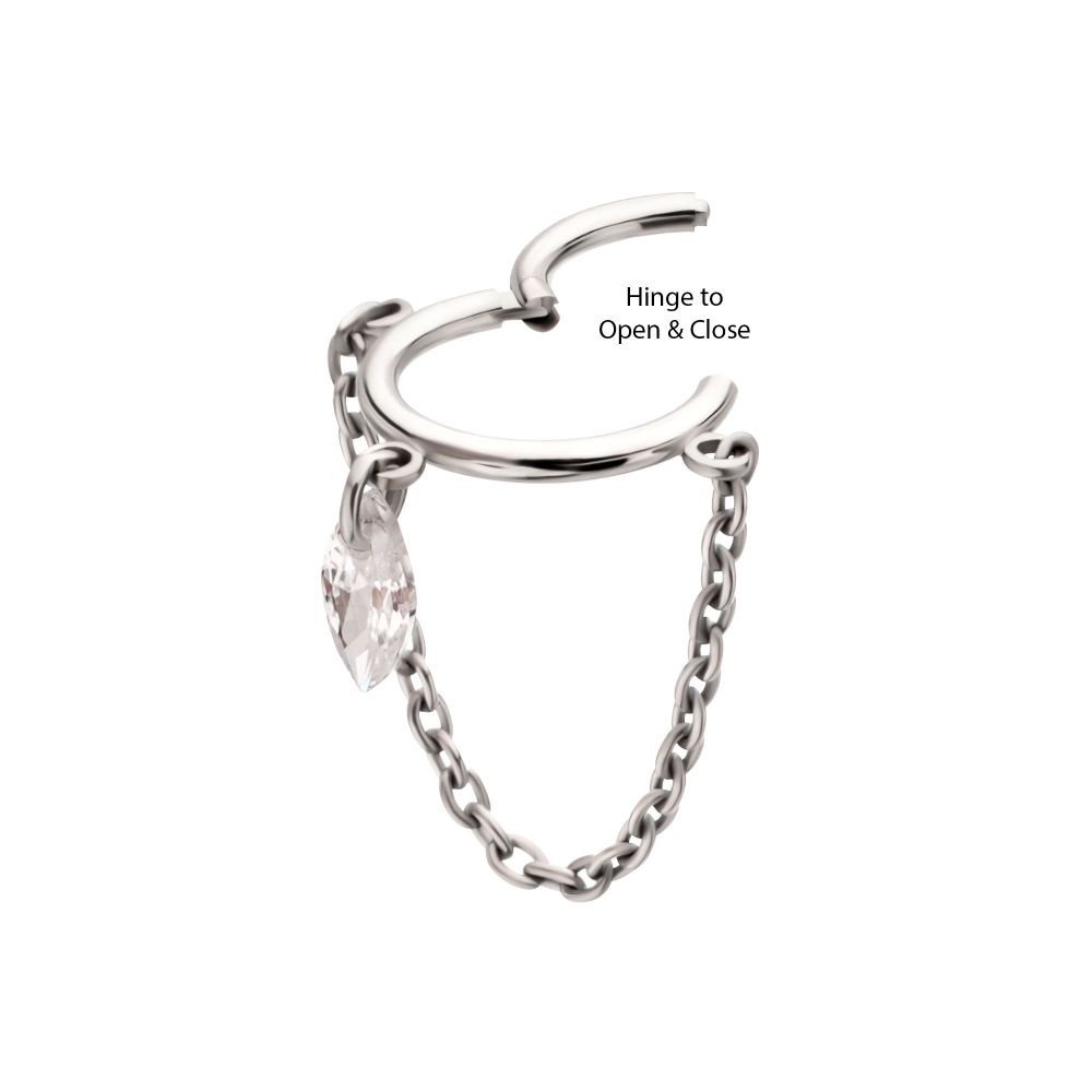 Titanium Chain Dangle Hinged Segment Clicker with Floating Marquise CZ Gem