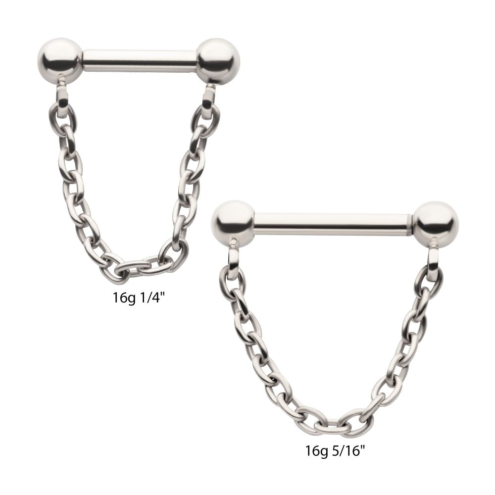Solid Titanium Dangle Chain on a One Side Threadless, One Side Fixed Bar with Ball ends