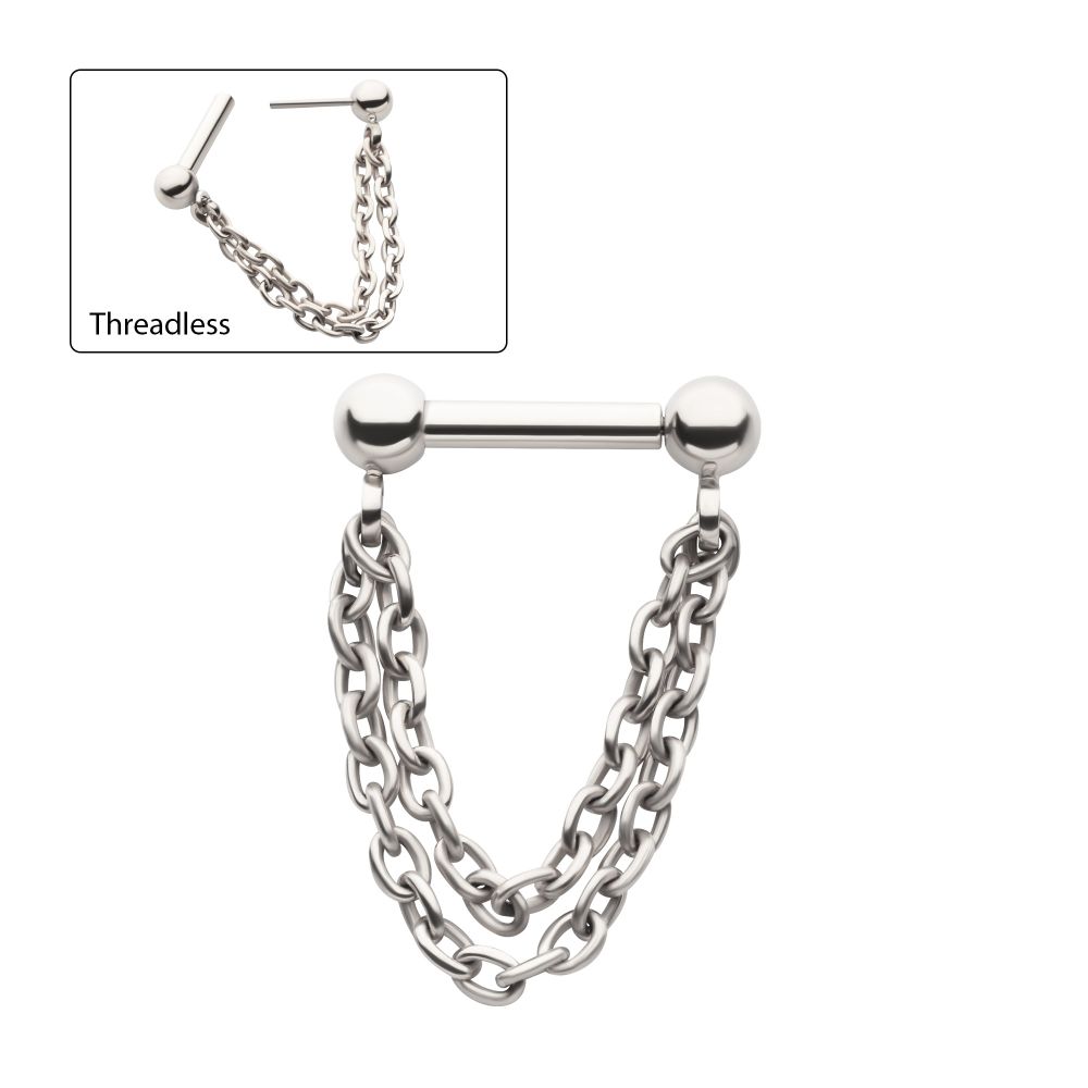 Solid Titanium 2 Tier Chains on a One Side Threadless, One Side Fixed Bar with Ball ends