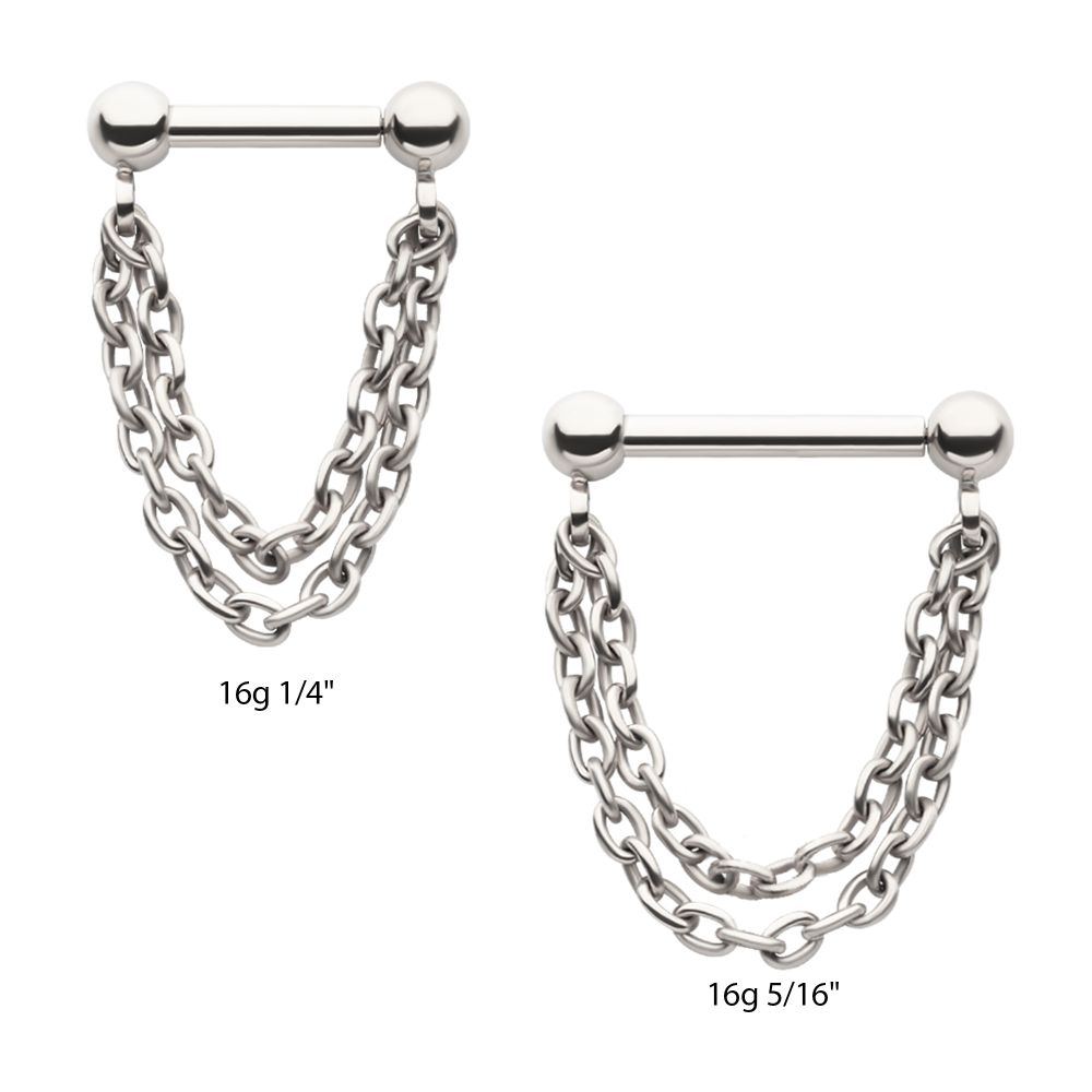 Solid Titanium 2 Tier Chains on a One Side Threadless, One Side Fixed Bar with Ball ends