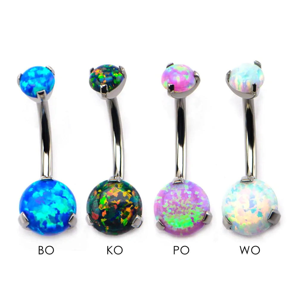 Titanium Internally Threaded Prong Set Double Synthetic Opal Navel Curves