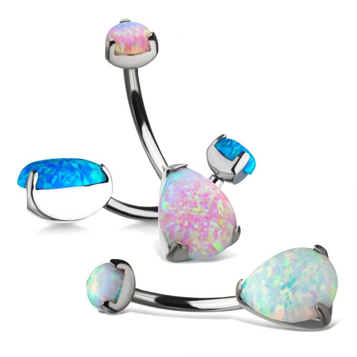STERILIZED Titanium Internally Threaded Double Opal 3-Prong Teardrop Navel Curves