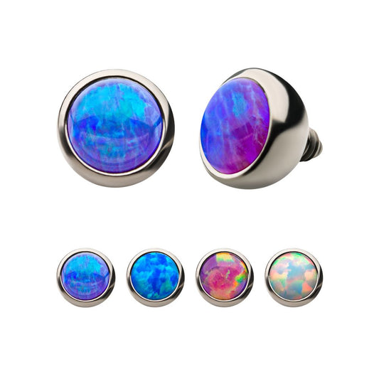 14g Titanium Internally Threaded with Synthetic Opal Round Back Bezel Set Top