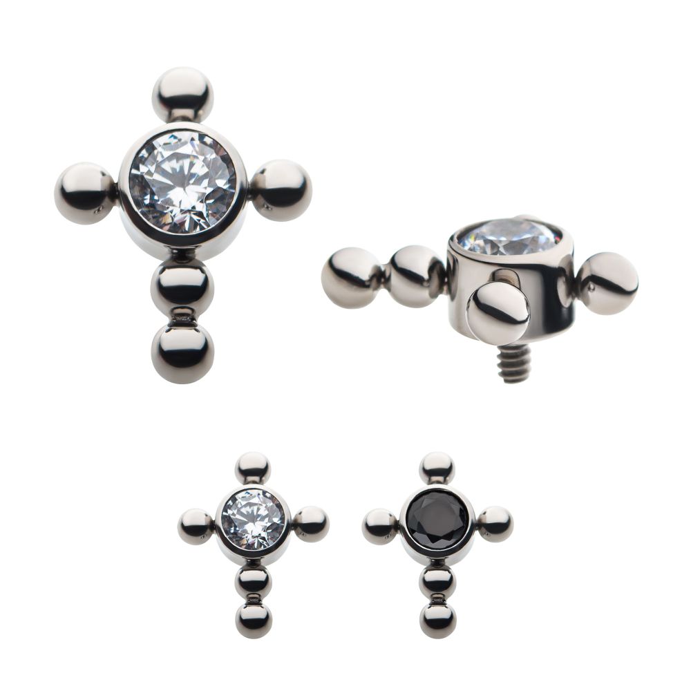 Titanium Internally Threaded Bezel Set Gem Cross Top