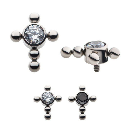 Titanium Internally Threaded Bezel Set Gem Cross Top