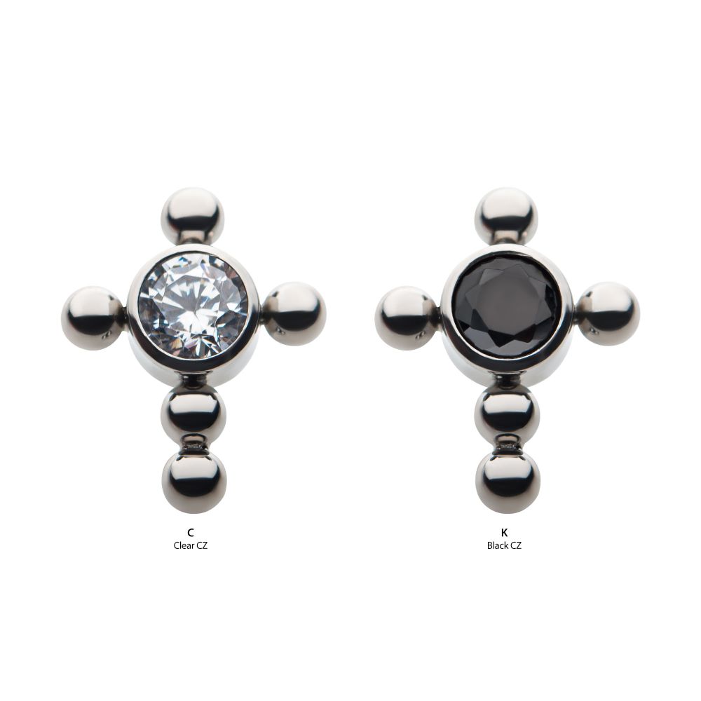 Titanium Internally Threaded Bezel Set Gem Cross Top