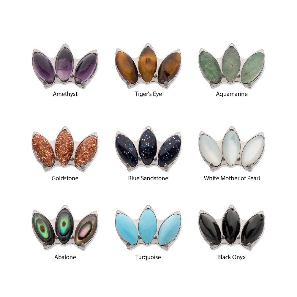 Titanium Internally Threaded with Prong Set 3-Cluster Marquise Stones Fan Shape Top