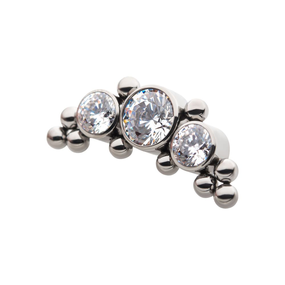 Titanium Internally Threaded 10-Bead Bezel Round Opal/CZ 3-Curved Cluster Top
