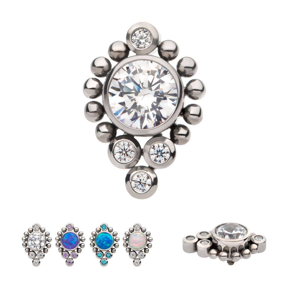 Titanium Internally Threaded Bezel Set Gem/Opal Beaded Cluster Top