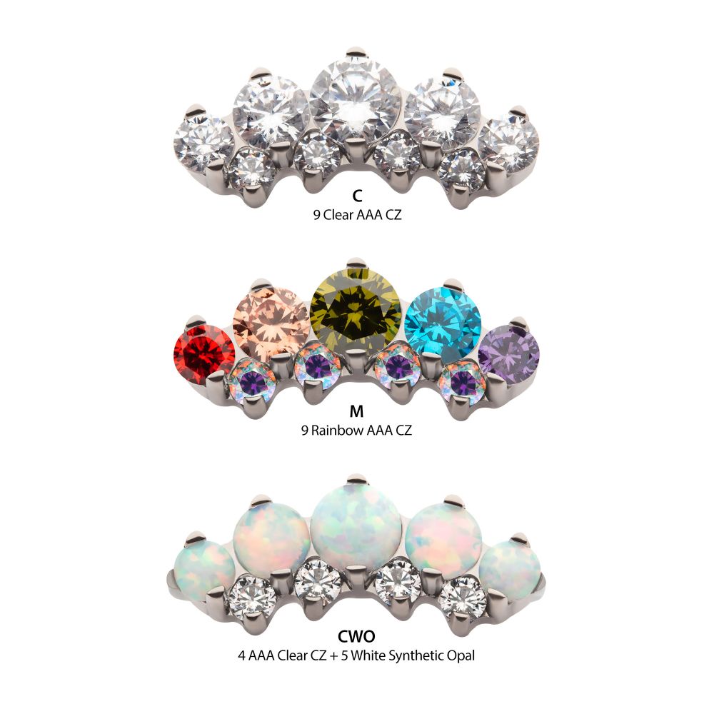 Titanium Internally Threaded Prong Set Round CZ/Opal Terraced Cluster Top