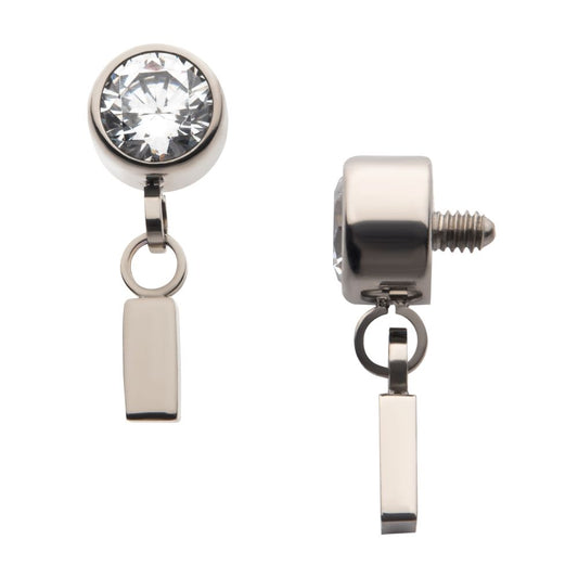 Titanium Internally Threaded Bezel Set CZ with Dangling Bar Top