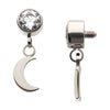 Titanium Internally Threaded Bezel Set CZ with Dangling Crescent Moon Top